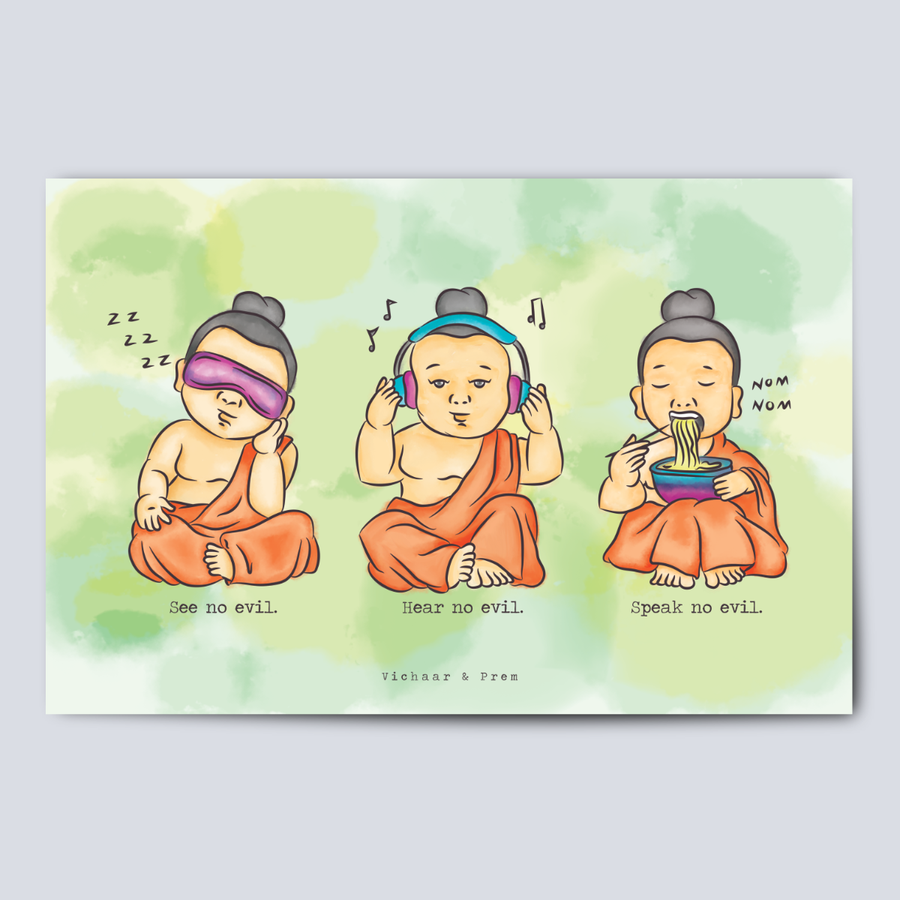 3 Wise Baby Buddhas Poster Print