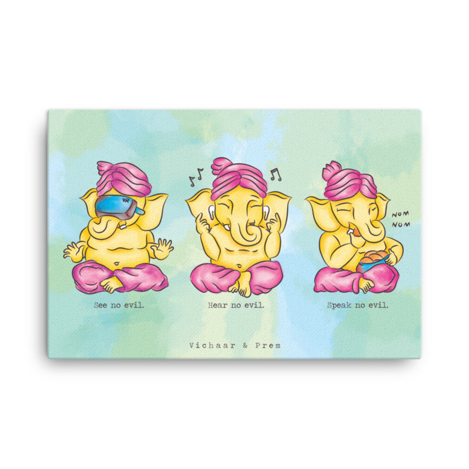 3 Wise Baby Ganeshas Canvas Print