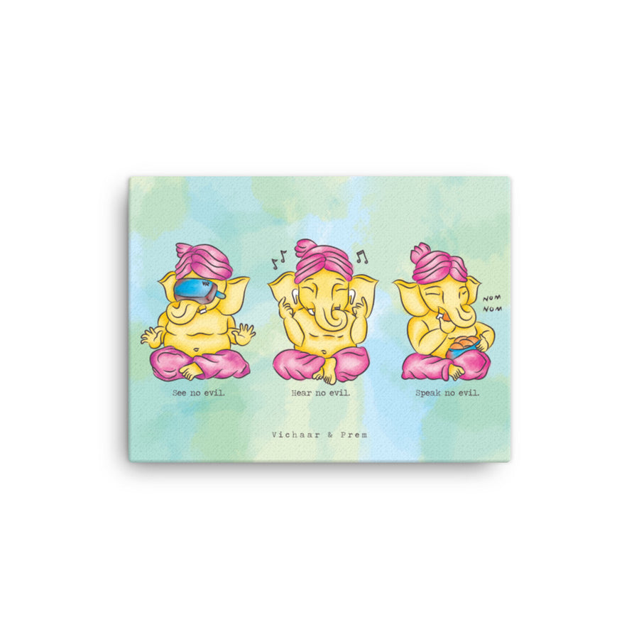 3 Wise Baby Ganeshas Canvas Print