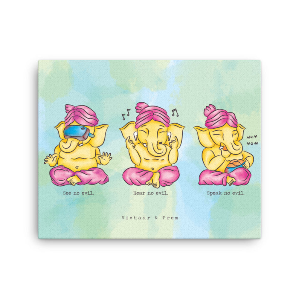 3 Wise Baby Ganeshas Canvas Print