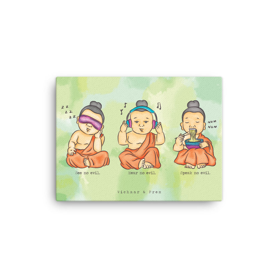 3 Wise Baby Buddhas Canvas Print