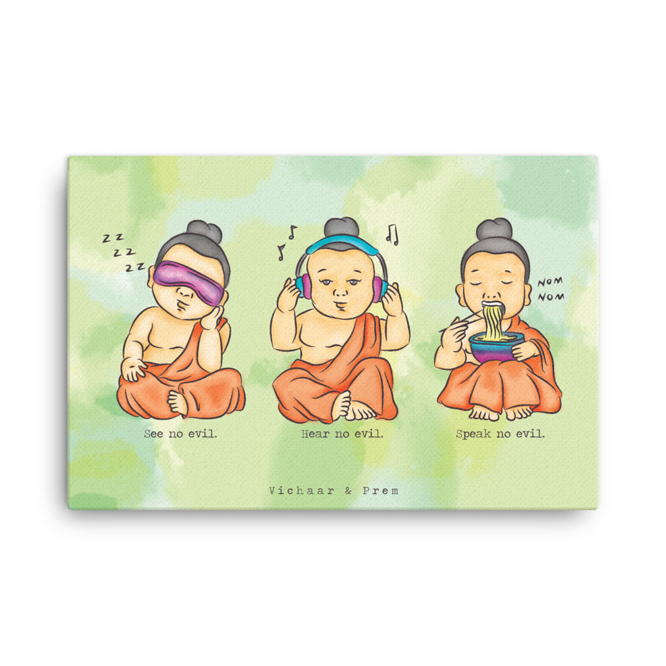 3 Wise Baby Buddhas Canvas Print