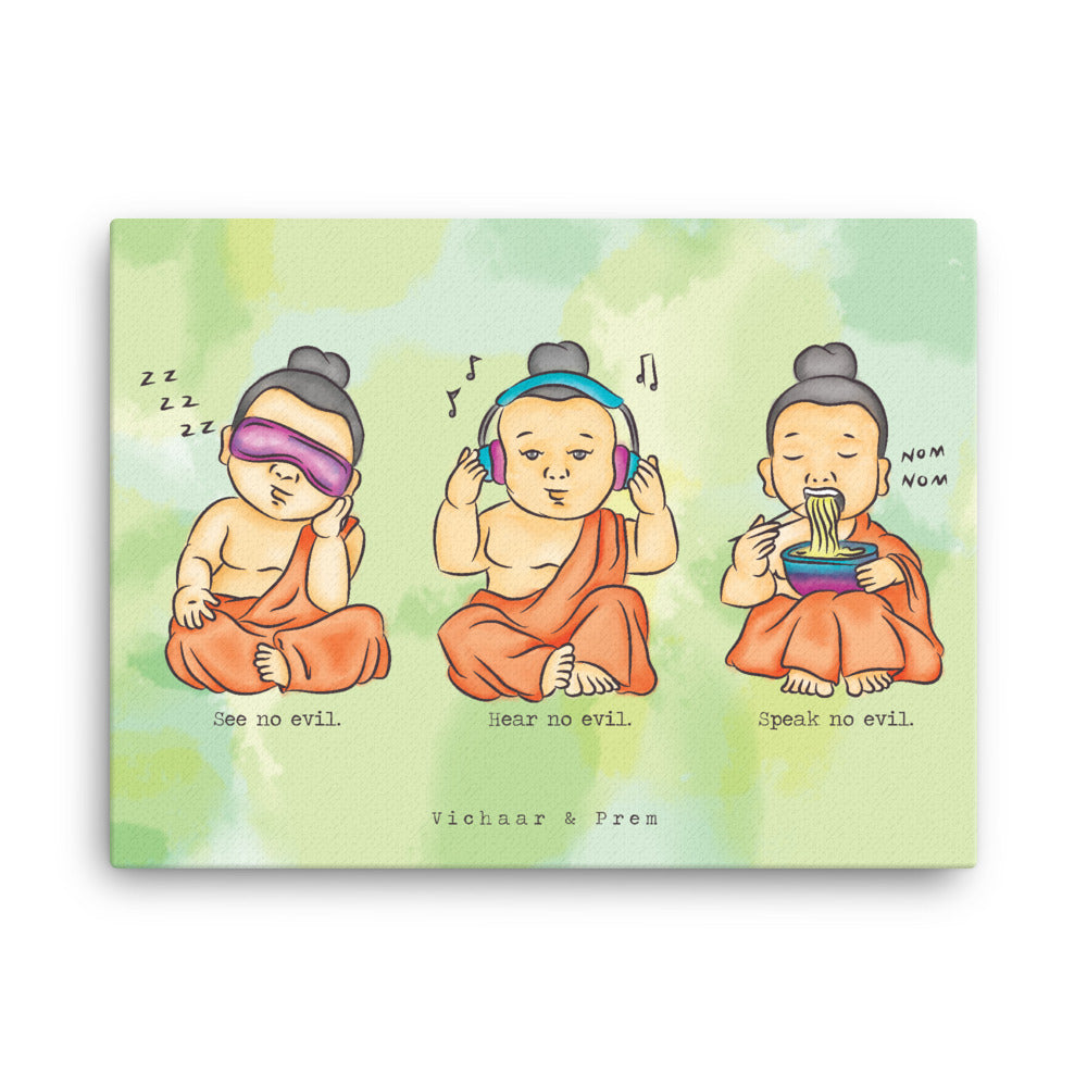 3 Wise Baby Buddhas Canvas Print