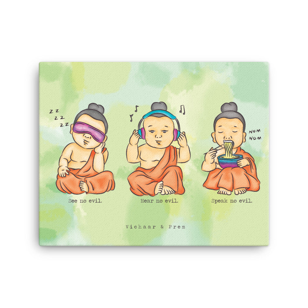 3 Wise Baby Buddhas Canvas Print